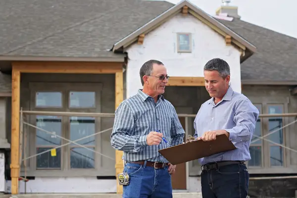 Photo of Stephen and Darren reviewing plans